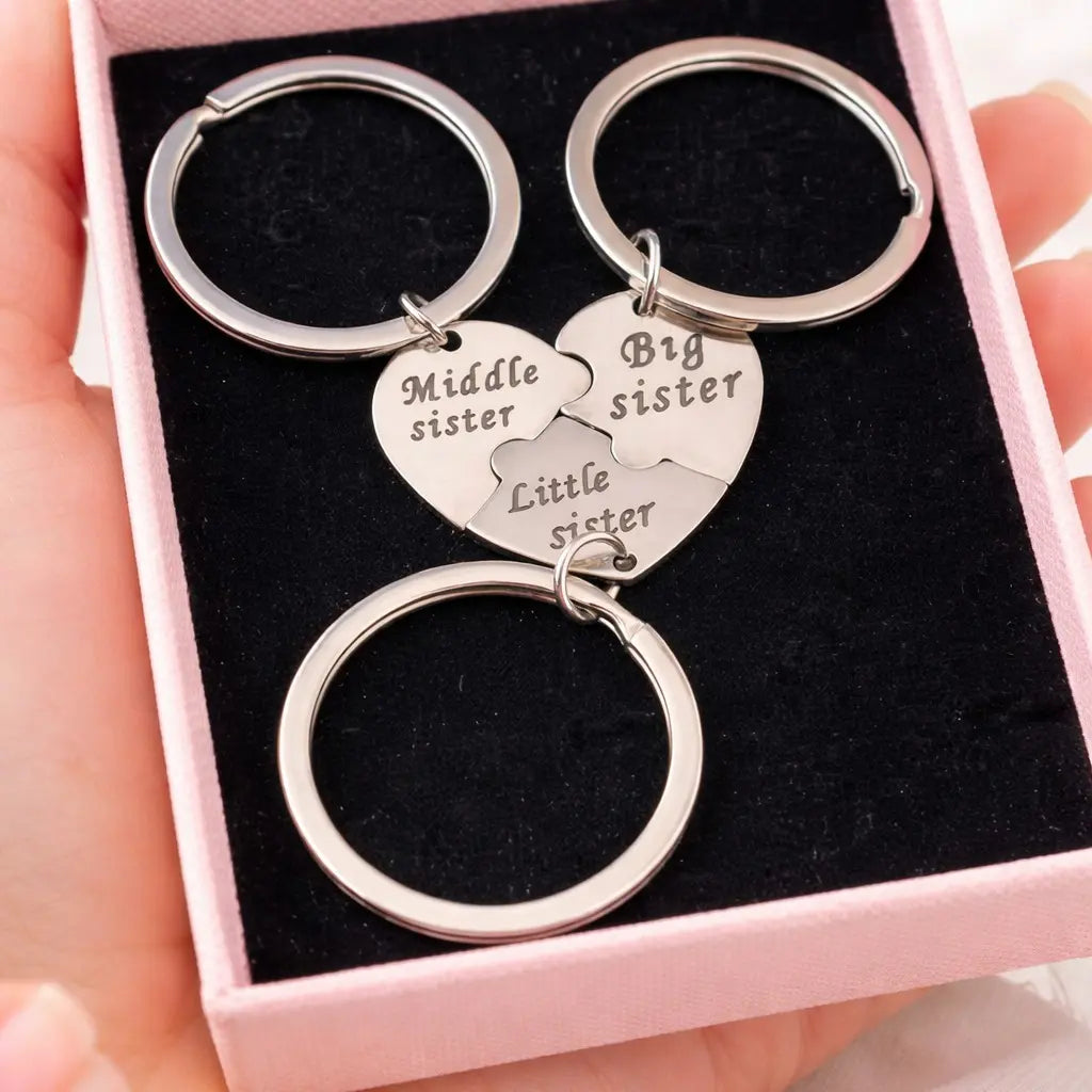 3PCS Sister Keychain Sister Gifts from Sisters Birthday Gifts from Sisters in Law Wedding Big Sisterr Gift for Girls Little Sisterr Matching Keychain Sibling Mothers Day Presents Christmas