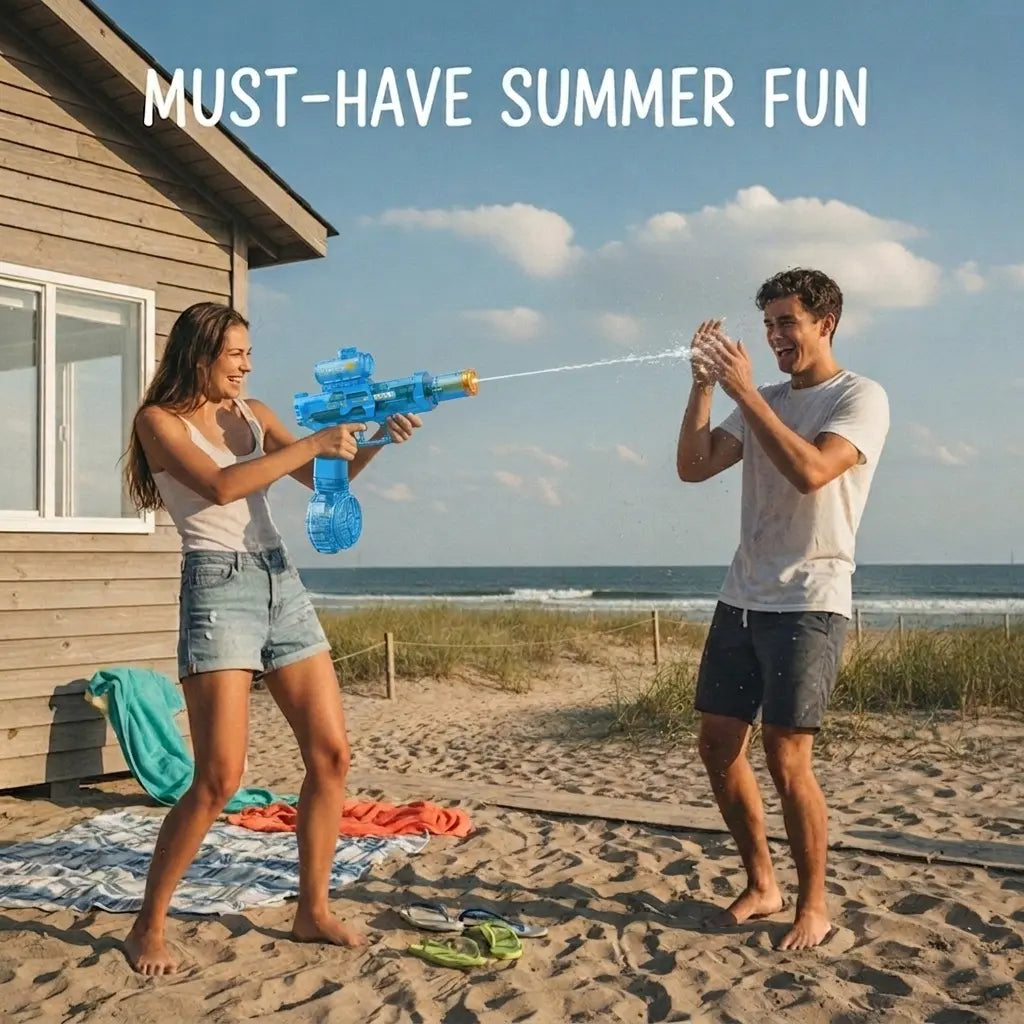Quriov Powerful Automatic Electric Water Gun with Realistic Glowing Muzzle, 320Cc Large Capacity, Long Range up to 32 Feet, Summer Outdoor Fun Toy for Adults and Kids, Perfect Gift for Summer
