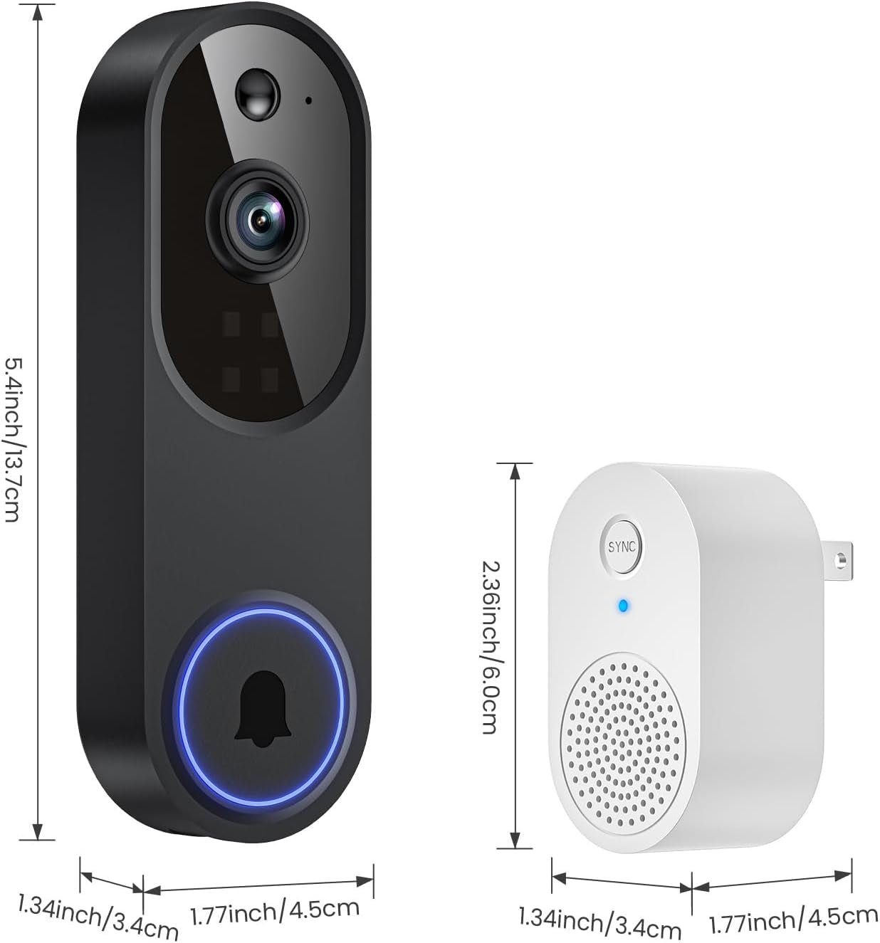 1080P Wireless Wi-Fi Video Doorbell Camera with Two Way Audio, Night Vision, Cloud Storage, Smart AI Motion Detection, Support 2.4Ghz Wi-Fi Only