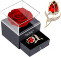 Enchanting Preserved Red Rose Gift Box - Eternal Love with Ruby Brooch, Perfect for Special Occasions and Thoughtful Gifting