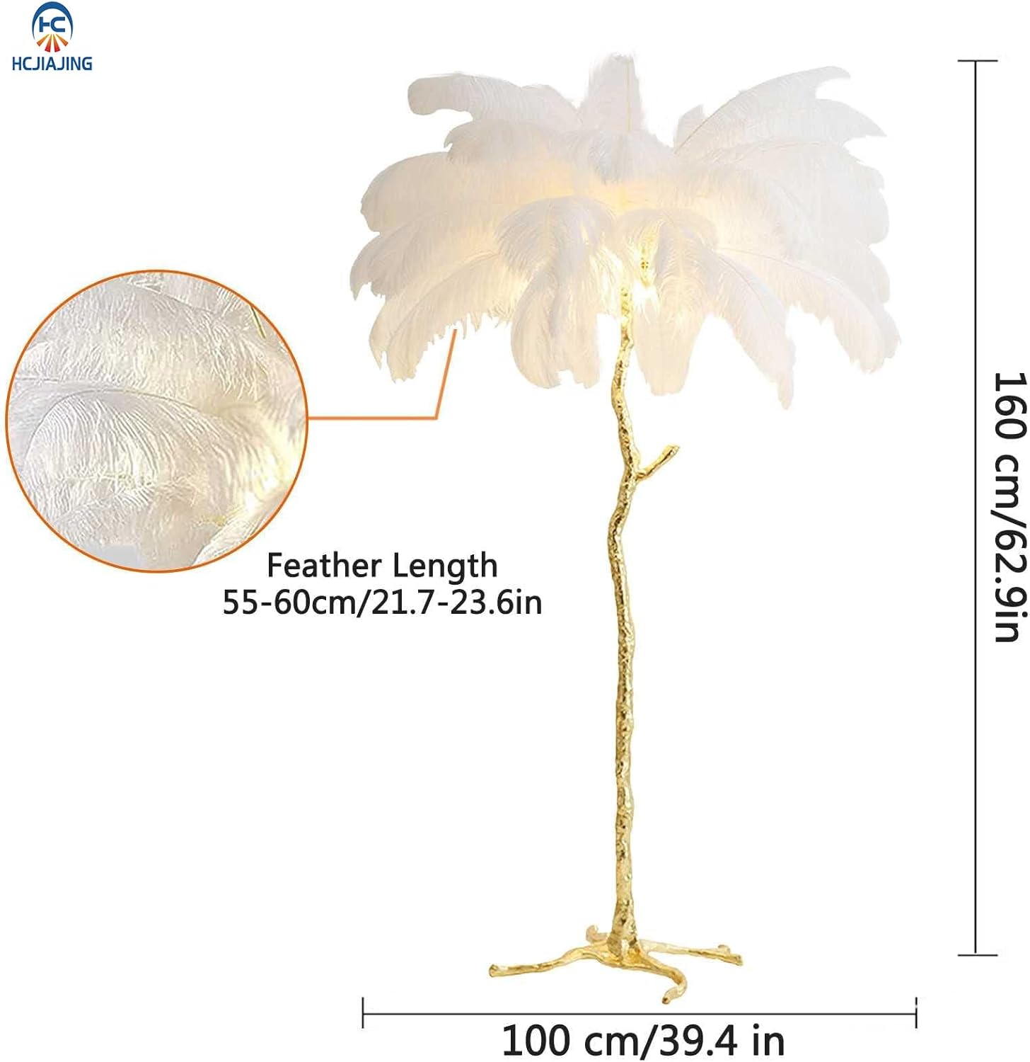 White Ostrich Feather Floor Lamp, Luxury Resin Ostrich Feather Lamp,Romantic Standing Lamp for Living Room Sofa Bedside Bedroom and Office(New)