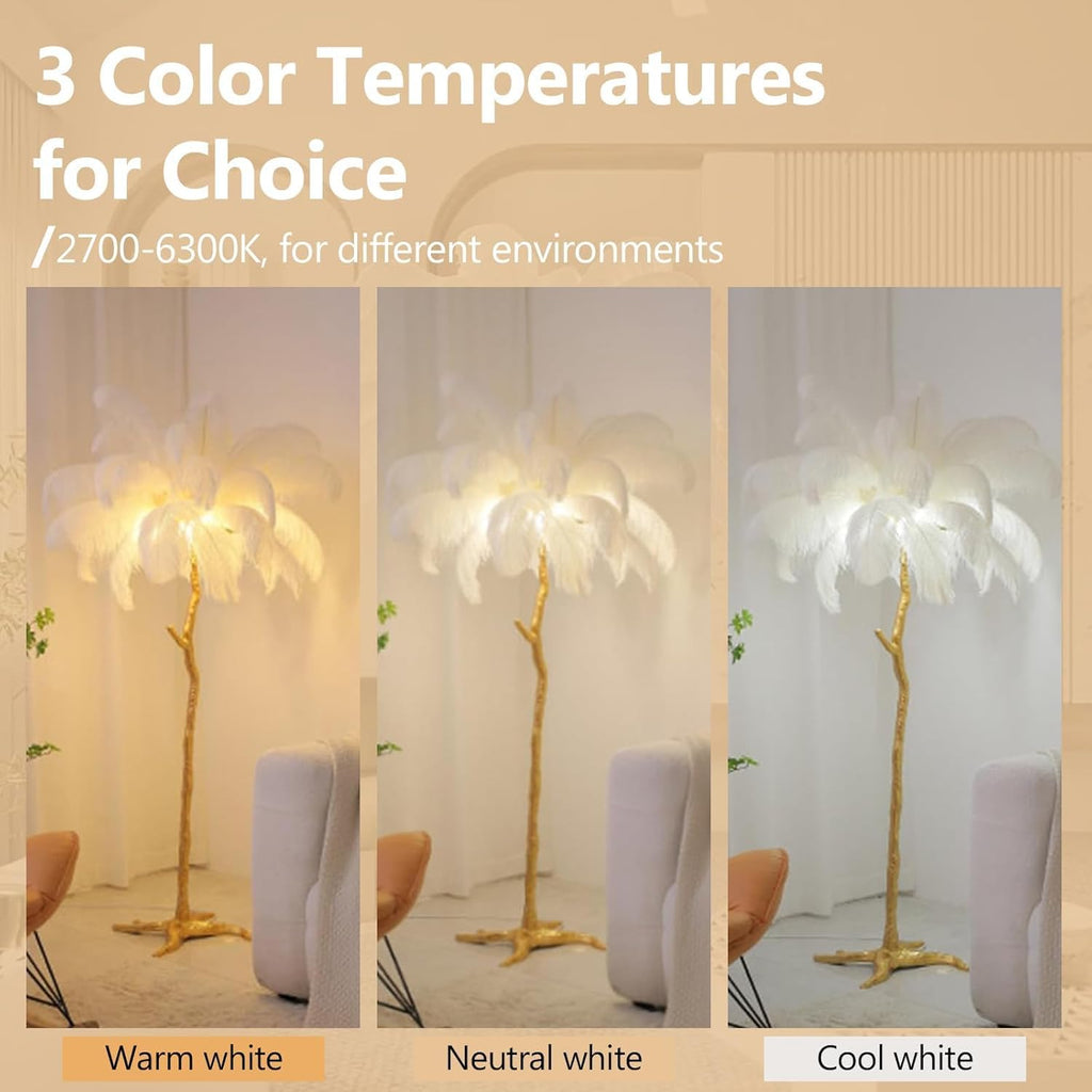 White Ostrich Feather Floor Lamp, Luxury Resin Ostrich Feather Lamp,Romantic Standing Lamp for Living Room Sofa Bedside Bedroom and Office(New)
