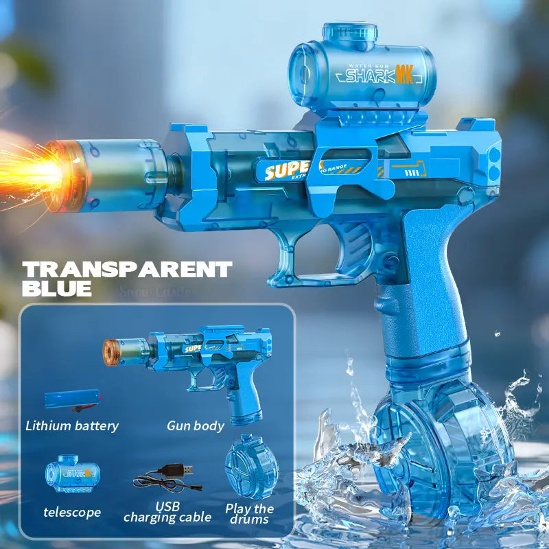 Quriov Powerful Automatic Electric Water Gun with Realistic Glowing Muzzle, 320Cc Large Capacity, Long Range up to 32 Feet, Summer Outdoor Fun Toy for Adults and Kids, Perfect Gift for Summer