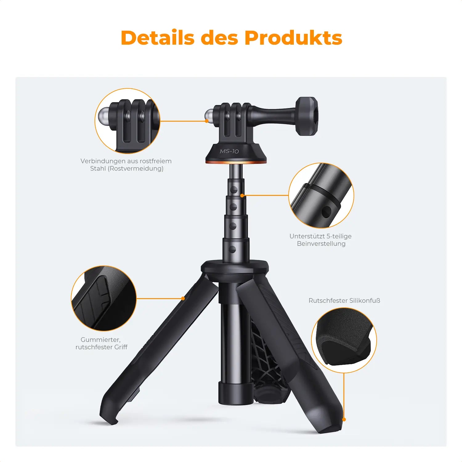 K&F CONCEPT MS03 Small 13"/33Cm Action Camera Tripod Stand - Travel Tripod, Mobile Accessories, Clip Mount for Gopro, Action Cameras, Smartphones (Live Streaming, Vlog Selfies)