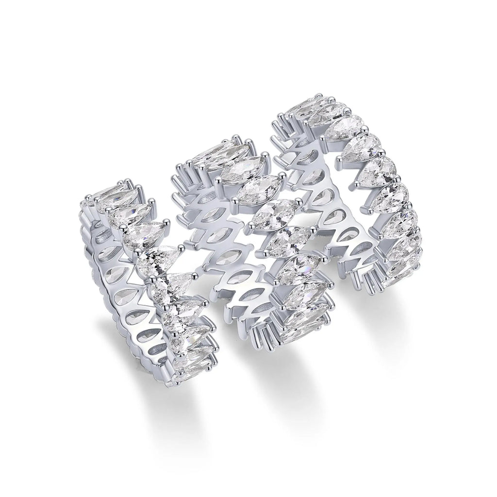 PAVOI 14K Gold Plated Eternity Ring Set - 3 Ring Pack Stackable Wedding Bands for Women with Cubic Zirconia - Pear & Oval CZ Eternity Band - Statement Bridal Jewelry Wedding Rings