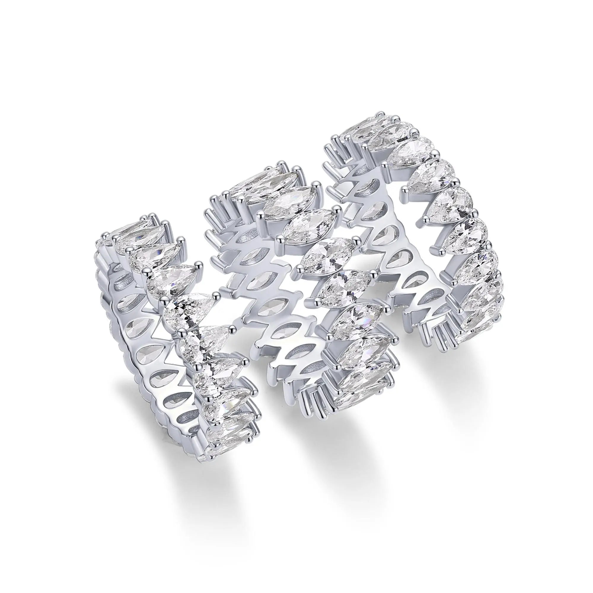 PAVOI 14K Gold Plated Eternity Ring Set - 3 Ring Pack Stackable Wedding Bands for Women with Cubic Zirconia - Pear & Oval CZ Eternity Band - Statement Bridal Jewelry Wedding Rings