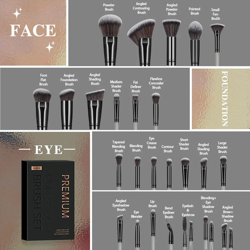 MAANGE Soft Bristle Makeup Brushes Sets, Multifunctional Makeup Brushes, Cosmetic Brushes, with Comfortable Grip, 25Pcs/Set Makeup Tools for Foundation, Powder, Concealers, Eyeshadow, Blush, Valentine'S Day Gift, Makeup Brush Kit