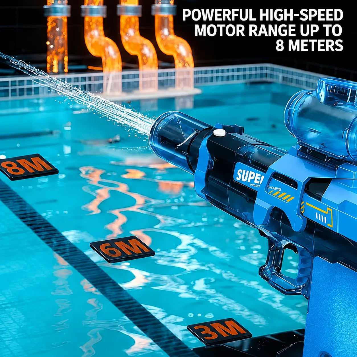 Quriov Powerful Automatic Electric Water Gun with Realistic Glowing Muzzle, 320Cc Large Capacity, Long Range up to 32 Feet, Summer Outdoor Fun Toy for Adults and Kids, Perfect Gift for Summer