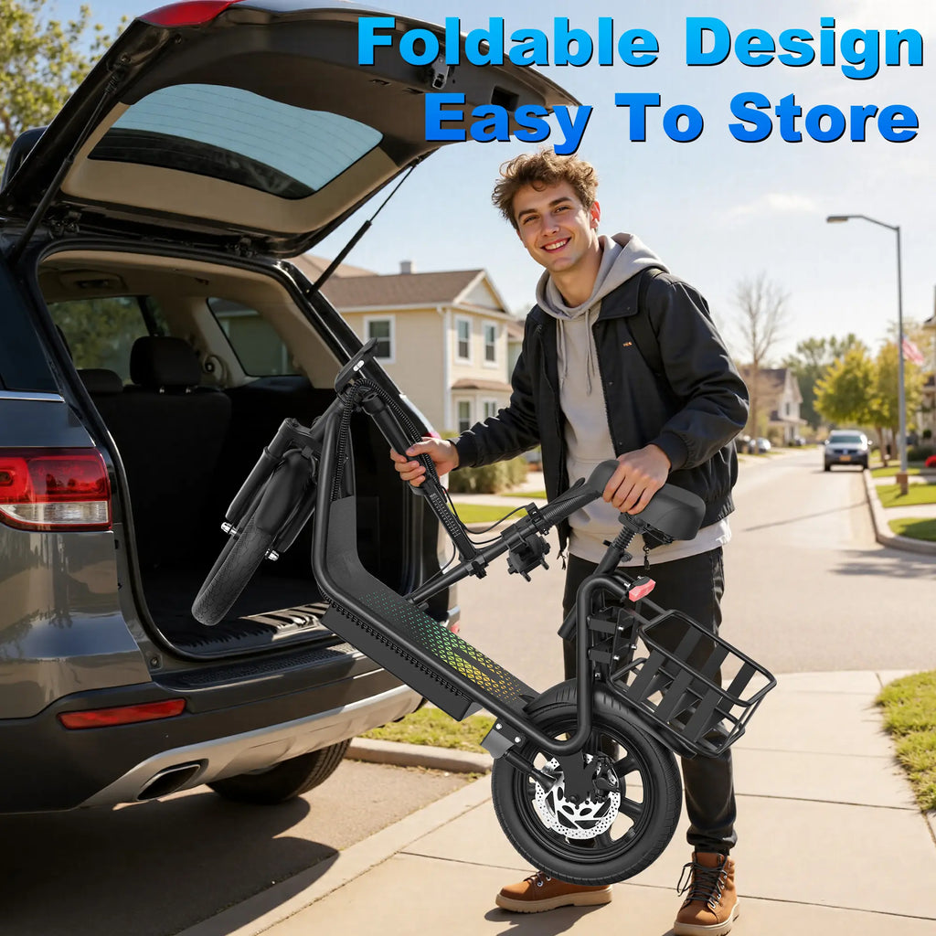 Electric Scooter for Adults with Seat,48V 10.4Ah Battery, Top Speed 22 Mph, Driving Range 21-27 Miles, Pet-Friendly Design with Rear Basket