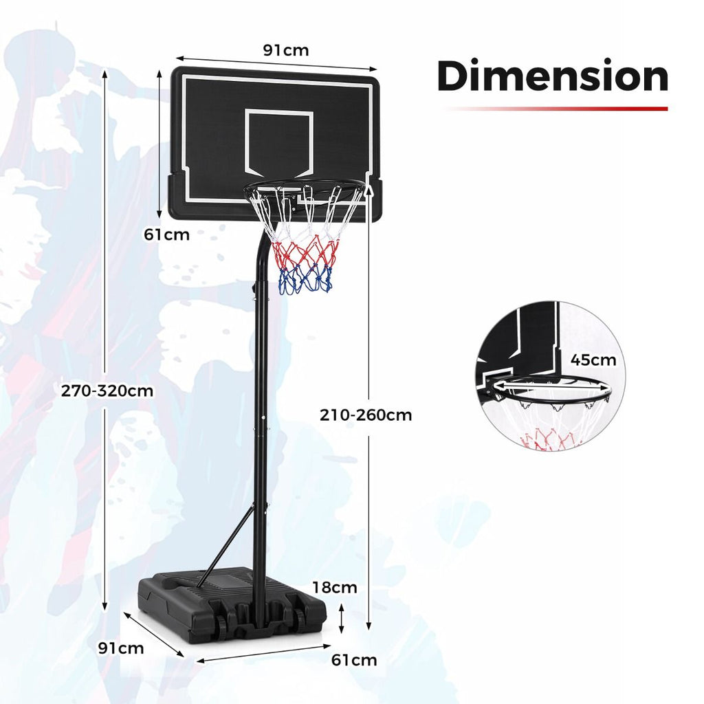Panier De Basket-Ball Sur Pied Hauteur 210-260Cm Support De Basketball Mobile Avec Base Remplissable Panneau Arrière En PC Et Roues