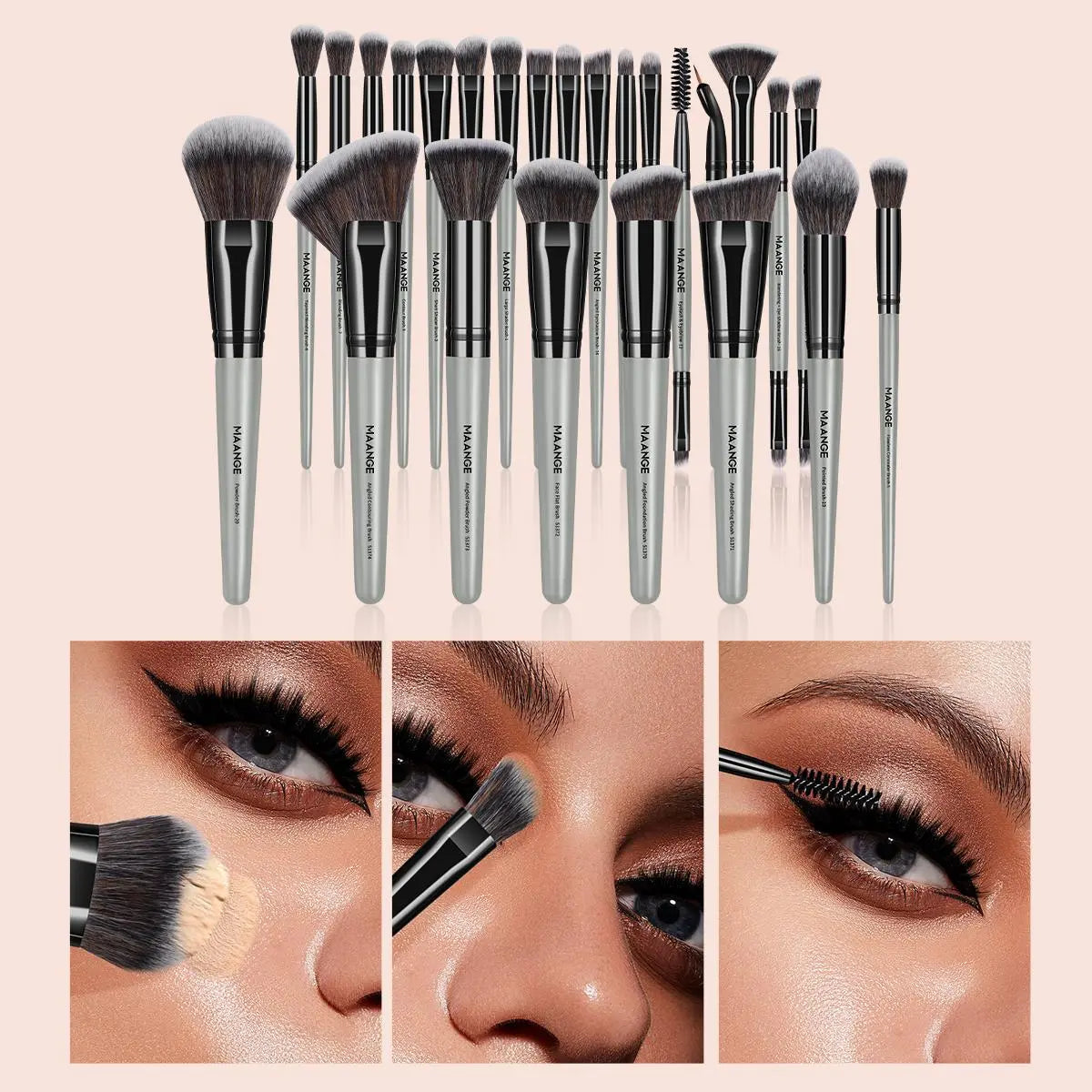 MAANGE Soft Bristle Makeup Brushes Sets, Multifunctional Makeup Brushes, Cosmetic Brushes, with Comfortable Grip, 25Pcs/Set Makeup Tools for Foundation, Powder, Concealers, Eyeshadow, Blush, Valentine'S Day Gift, Makeup Brush Kit
