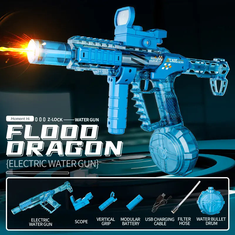 Quriov Powerful Automatic Electric Water Gun with Realistic Glowing Muzzle, 320Cc Large Capacity, Long Range up to 32 Feet, Summer Outdoor Fun Toy for Adults and Kids, Perfect Gift for Summer