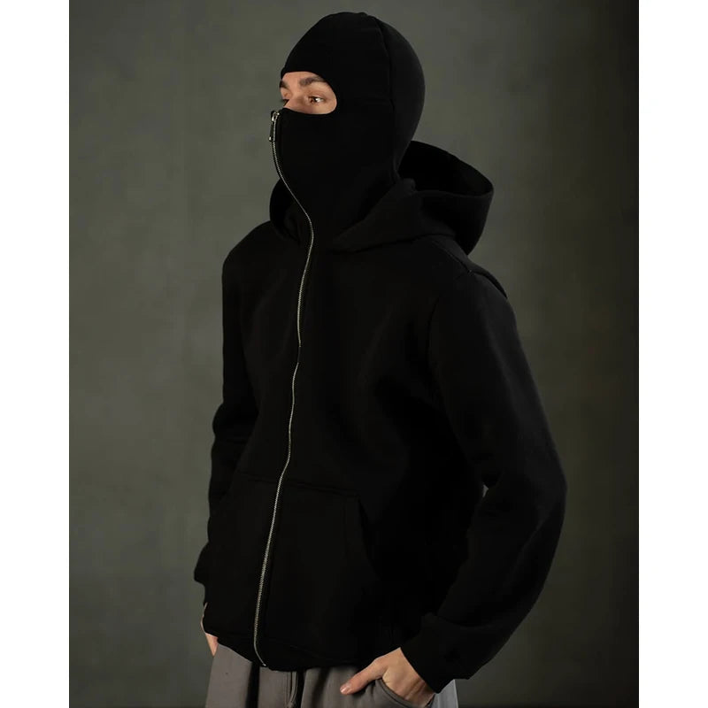 Men's Windproof Double Hat Zipper Hoodie - Perfect for Outdoor Adventures, Hiking, and Travel