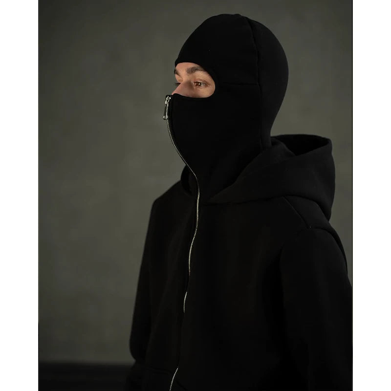 Men's Windproof Double Hat Zipper Hoodie - Perfect for Outdoor Adventures, Hiking, and Travel