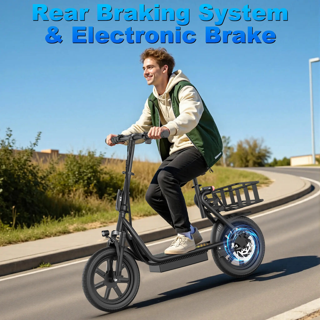 Electric Scooter for Adults with Seat,48V 10.4Ah Battery, Top Speed 22 Mph, Driving Range 21-27 Miles, Pet-Friendly Design with Rear Basket