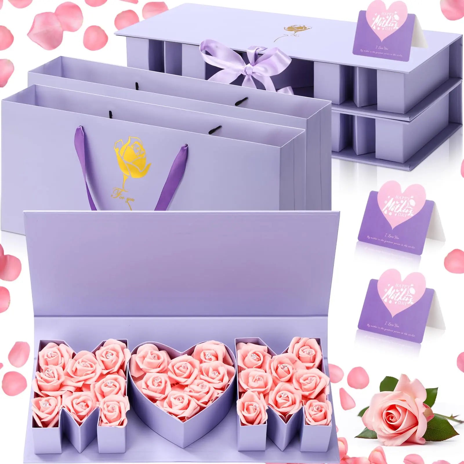 Mother'S Day MOM Empty Flower Gift Box Letter Shaped Fillable MOM Gift Box with Plastic Liners 24 Gold Butterfly Decor 50 Bouquet Flower Pins DIY Craft Gift Set for Valentine Birthday