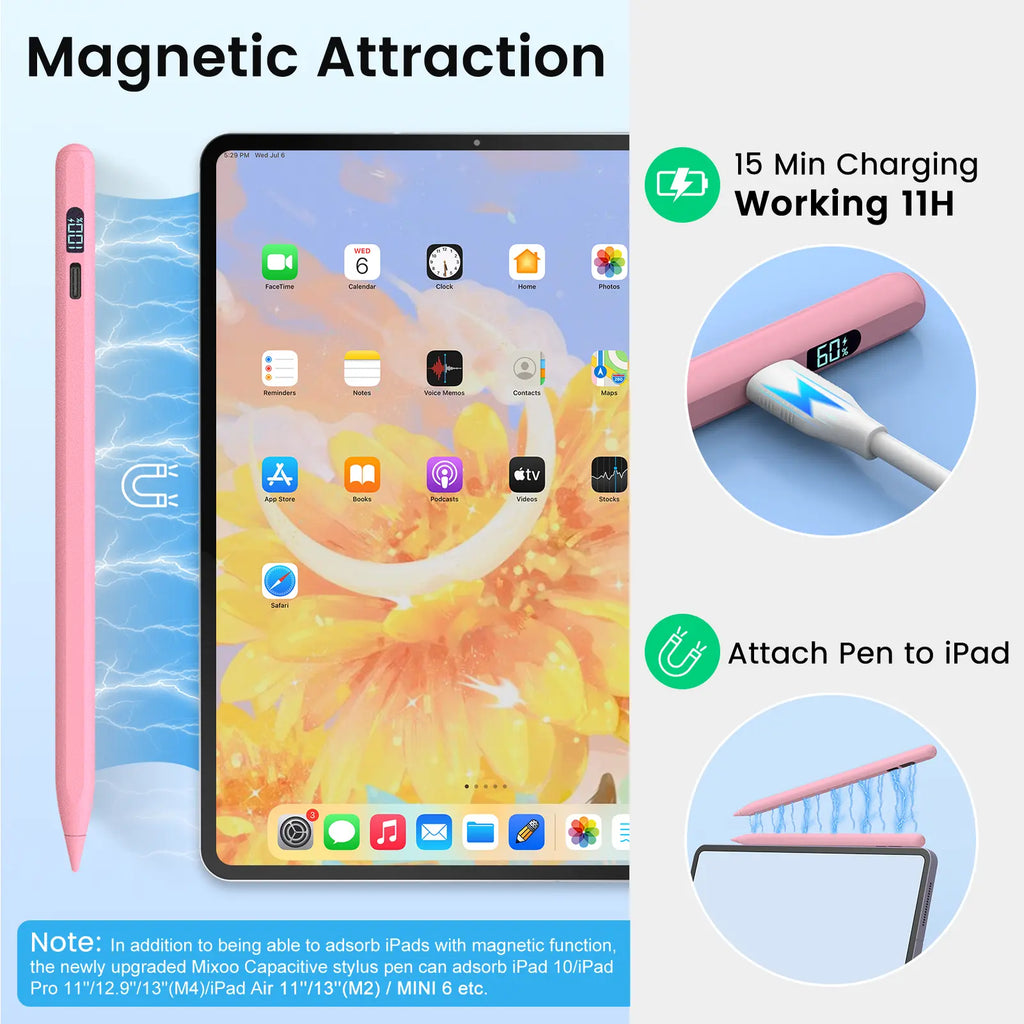 MEKO LED Stylus Pen for Ipad 10/9/8/7/6Th Gen, Pro 11"/12.9" M4, Air 5/4/3 M2, Mini 6/5, Fast Charge Palm Rejection Tilt Sensitive with LED Power Display