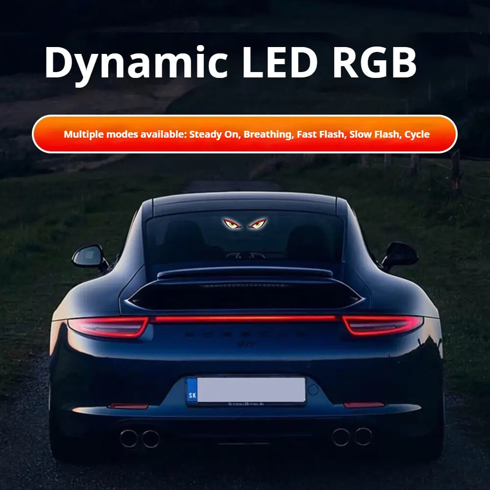 DIYCOM Dynamic LED Car Rear Window Display – Vampire Devil Eye Emoji Panel, Programmable Scrolling Message Screen, USB Powered Auto Decorative Light for Night Driving, Funny Car Accessory