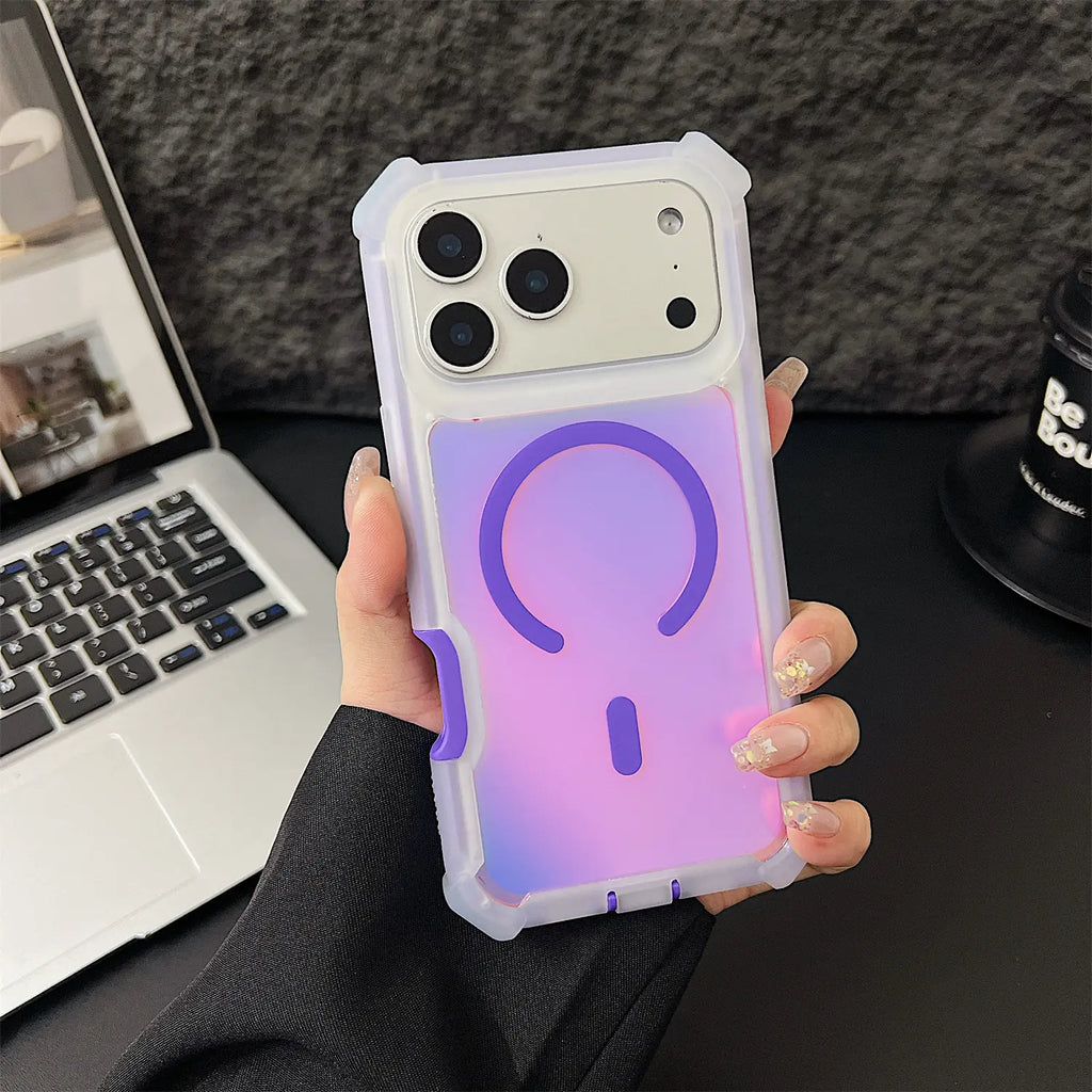 HOTSIAD Iridescent Laser Fluorescent Cute Phone Case [Magsafe Compatible] Shockproof Anti-Slip Anti-Scratch Drop Protection Case for Iphone 17 16 Pro Max 15 14 13 Pro Max
