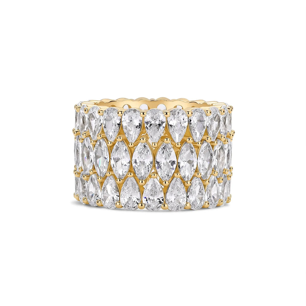 PAVOI 14K Gold Plated Eternity Ring Set - 3 Ring Pack Stackable Wedding Bands for Women with Cubic Zirconia - Pear & Oval CZ Eternity Band - Statement Bridal Jewelry Wedding Rings