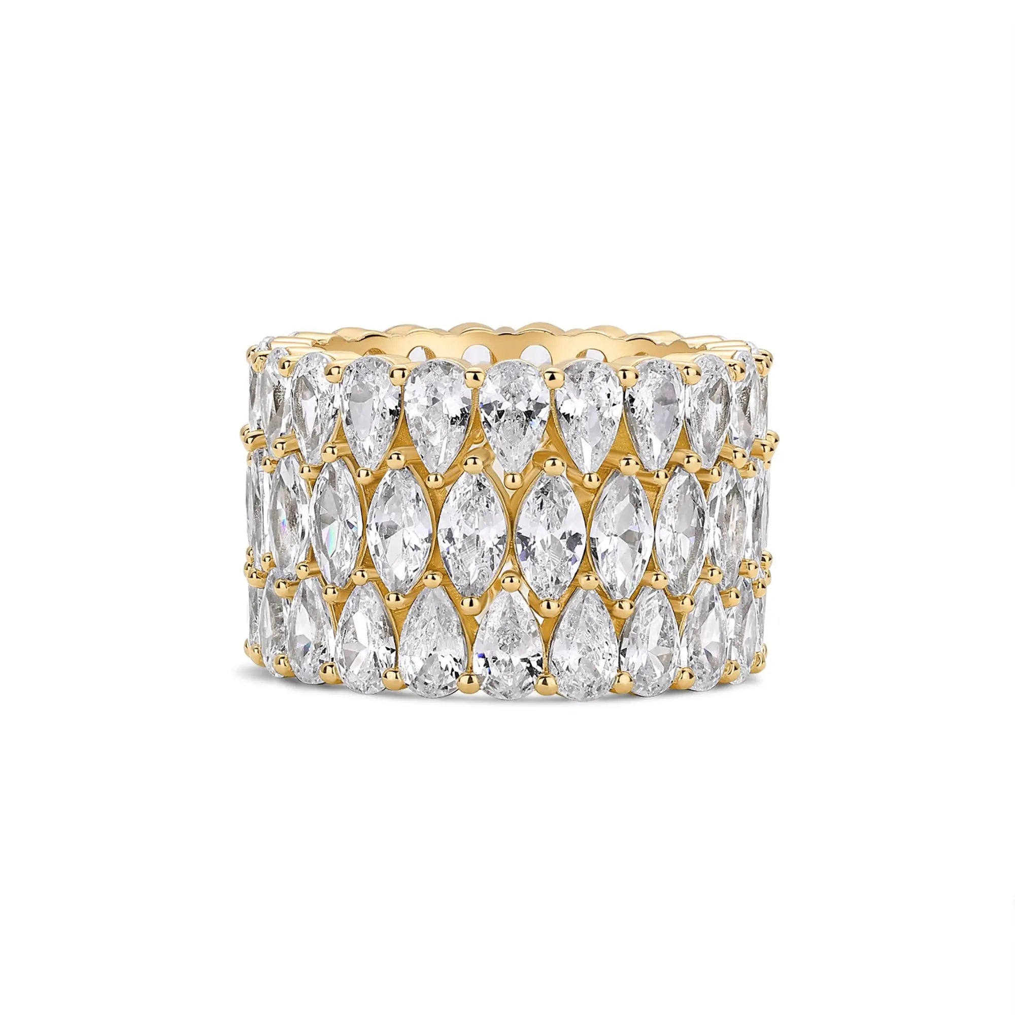 PAVOI 14K Gold Plated Eternity Ring Set - 3 Ring Pack Stackable Wedding Bands for Women with Cubic Zirconia - Pear & Oval CZ Eternity Band - Statement Bridal Jewelry Wedding Rings