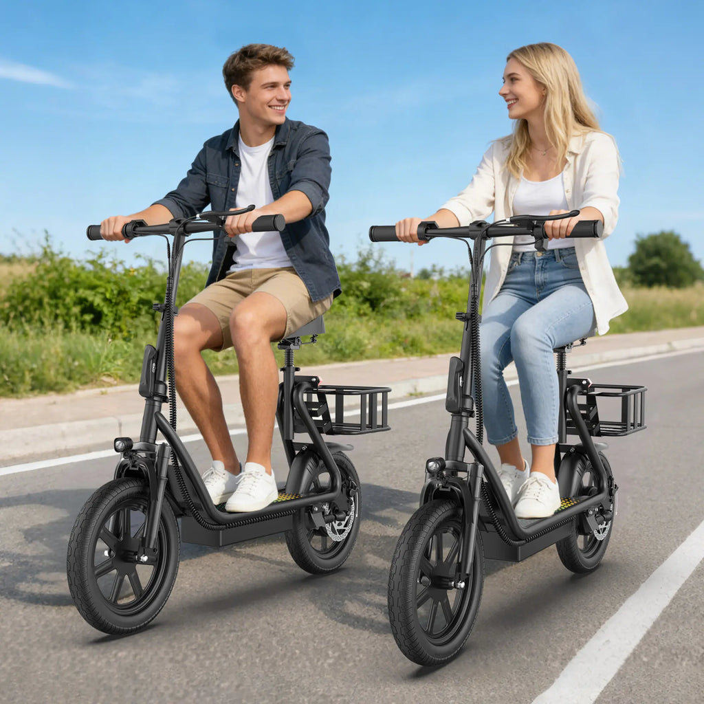 Electric Scooter for Adults with Seat,48V 10.4Ah Battery, Top Speed 22 Mph, Driving Range 21-27 Miles, Pet-Friendly Design with Rear Basket