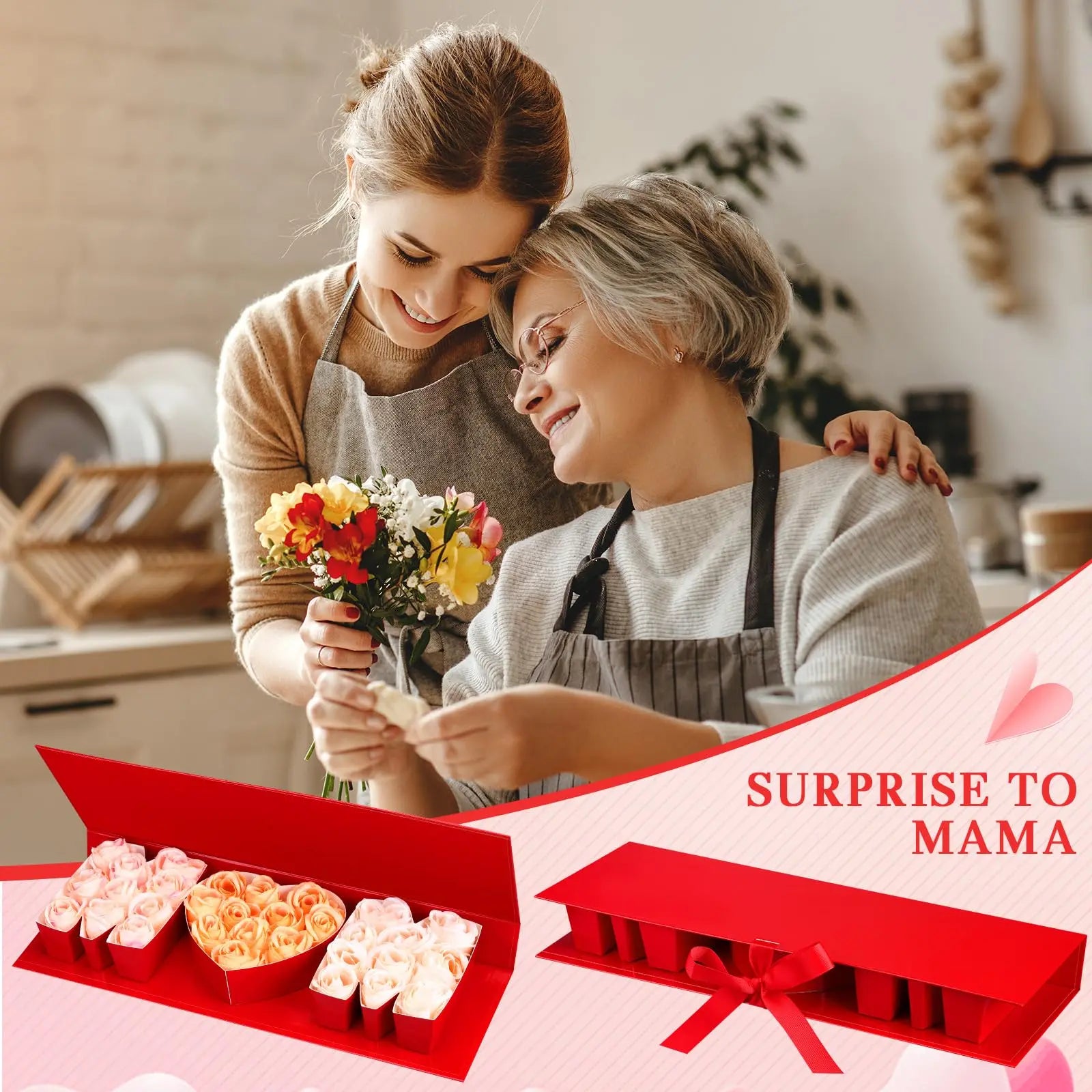 Mother'S Day MOM Empty Flower Gift Box Letter Shaped Fillable MOM Gift Box with Plastic Liners 24 Gold Butterfly Decor 50 Bouquet Flower Pins DIY Craft Gift Set for Valentine Birthday