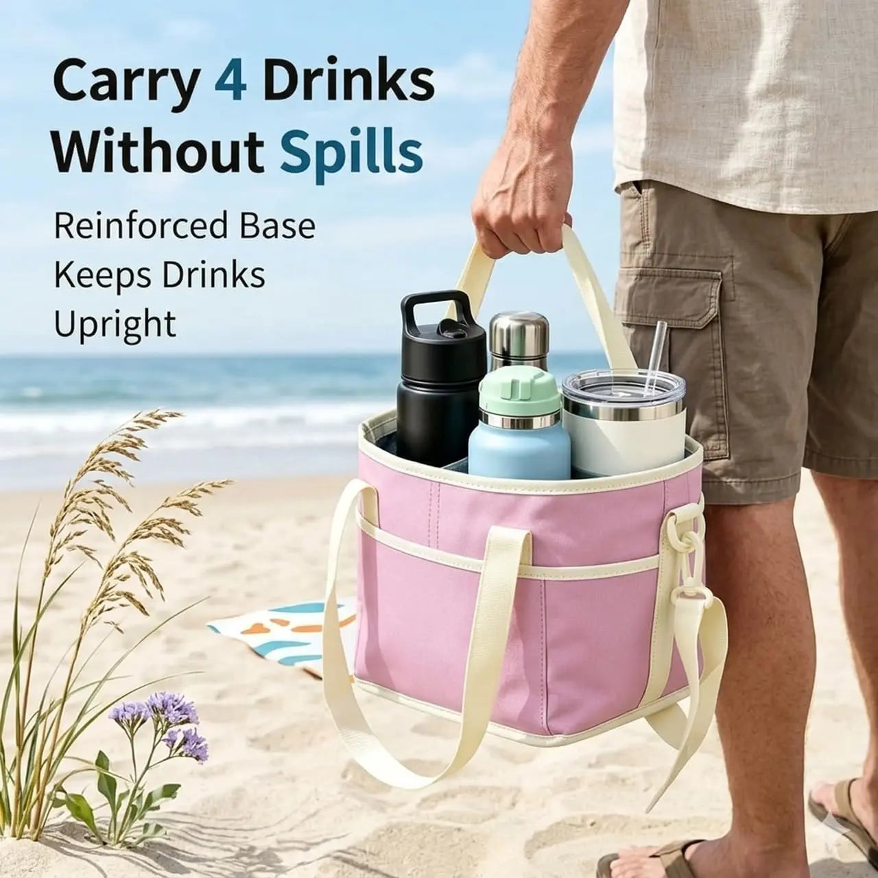 Portable Camping Backpack Insulated Cup Caddy Tote Bag with Adjustable Shoulder Strap and Multi-Pocket Dividers, Portable Drink Carrier for Outdoor Picnics, Beach Trips, Tailgating, and Daily Commute Delivery Services